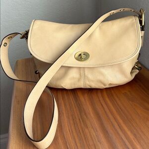 Coach Z Leather Flap Duffle Bag Sand